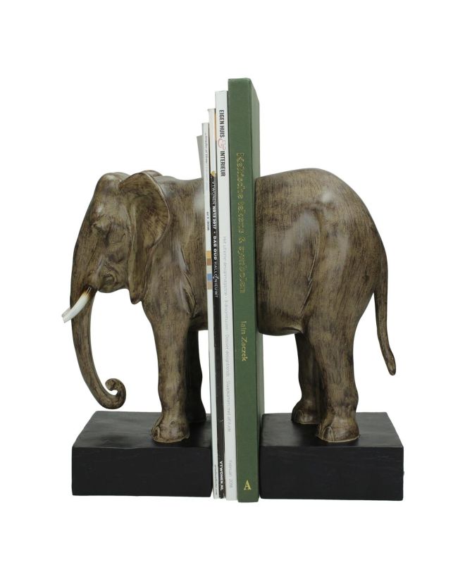 Βιβλιοστάτης Ελέφαντας Καφέ Polyresin 31x11x25cm Σετ 2Τμχ