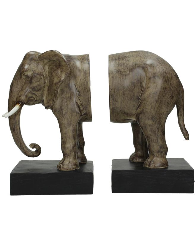 Βιβλιοστάτης Ελέφαντας Καφέ Polyresin 31x11x25cm Σετ 2Τμχ