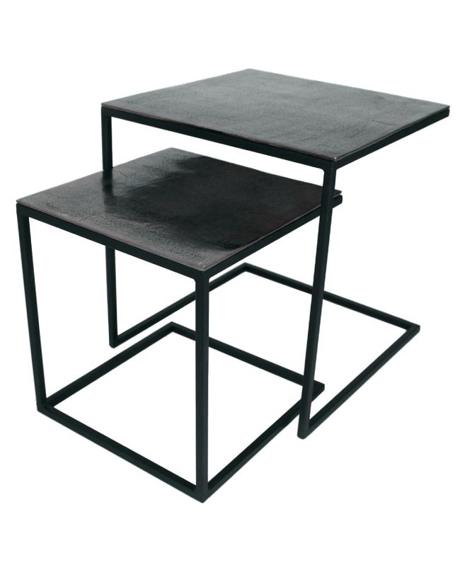 Τραπεζάκι Μαύρο Αλουμίνιο 50x50x50cm Σετ 2Τμχ