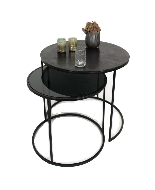 Τραπεζάκι Μαύρο Αλουμίνιο 75x75x48cm Σετ 2Τμχ