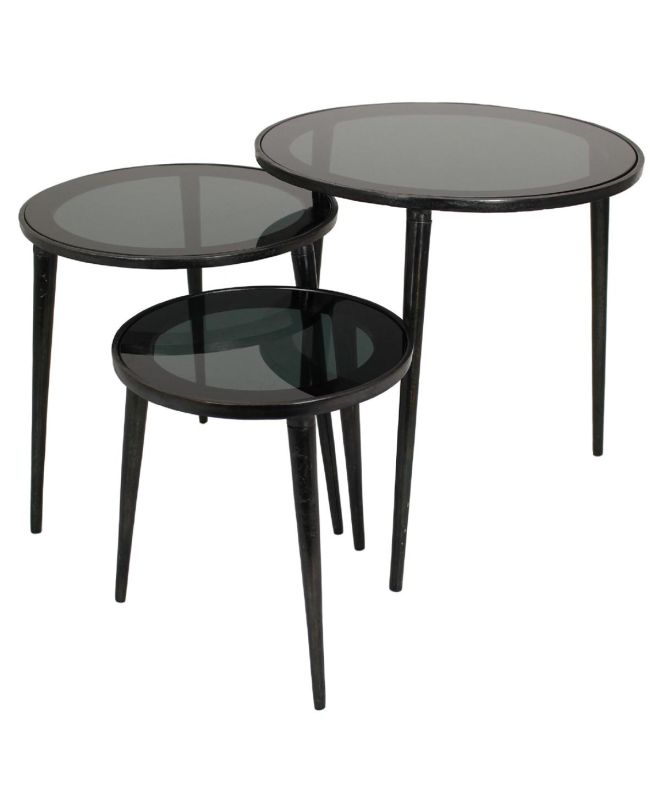 Τραπεζάκι Μαύρο Αλουμίνιο 55x55x50cm Σετ 3Τμχ