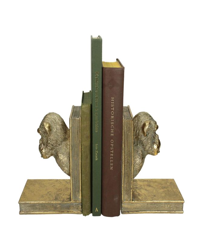 Βιβλιοστάτης Πίθηκος Χρυσό Polyresin 30x10x18cm Σετ 2Τμχ