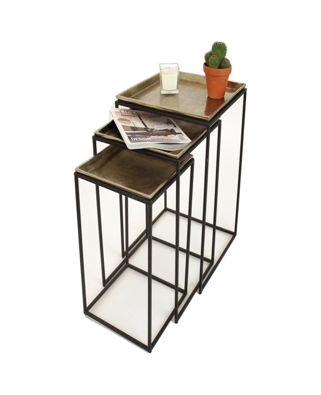 Τραπεζάκι Χρυσό Αλουμίνιο 40x40x55cm Σετ 3Τμχ