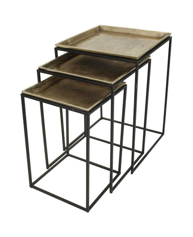 Τραπεζάκι Χρυσό Αλουμίνιο 40x40x55cm Σετ 3Τμχ