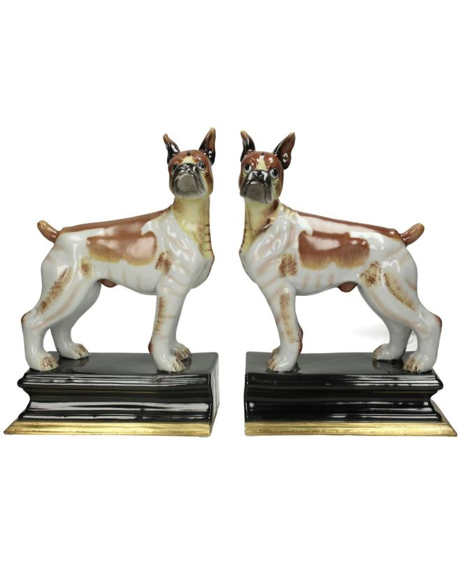 Βιβλιοστάτης Σκύλοι Καφέ Κεραμικό 33.5x9.8x24cm Σετ 2Τμχ