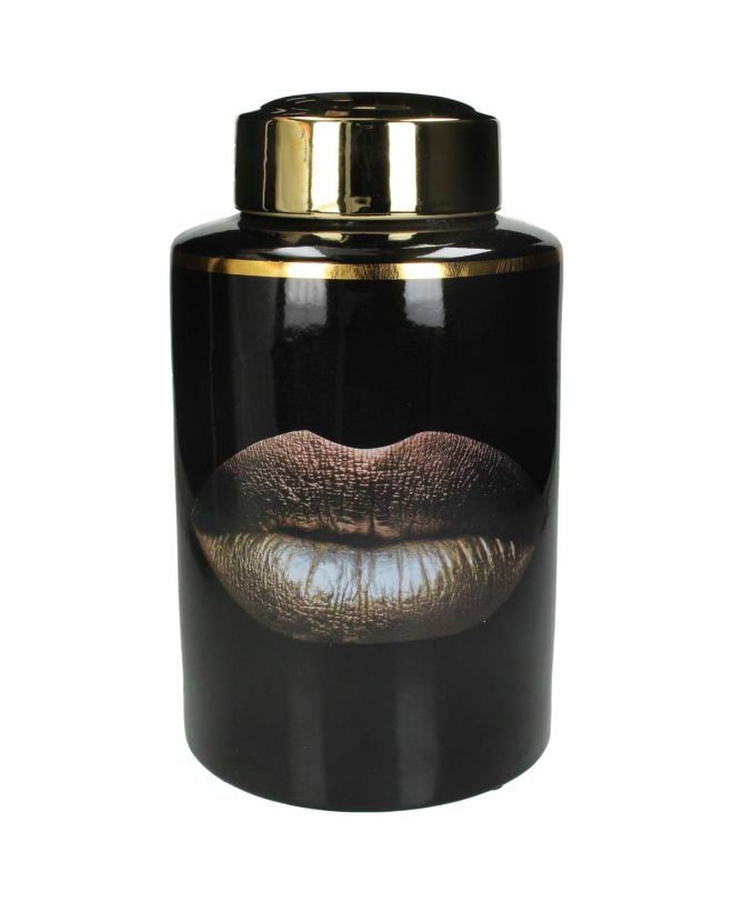 Βάζο Χρυσά Χείλη Μαύρο Πορσελάνη 18x18x30cm