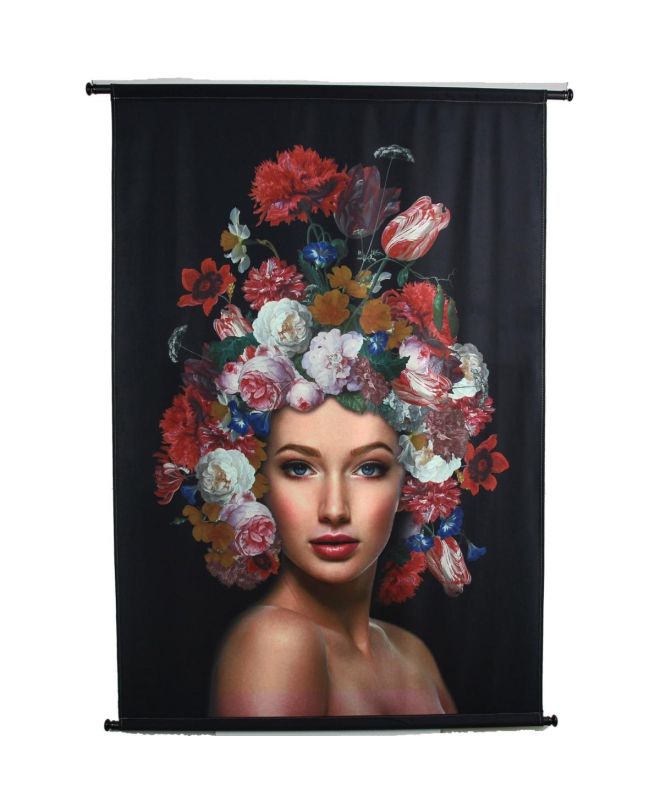 Διακοσμητικό Τοίχου Κρεμαστό Γυναίκα Φοράει Λουλούδια Πολύχρωμο Βελούδο 105x2.5x136cm