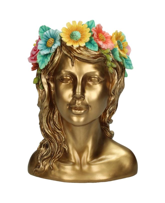 Βάζο Γυναίκα Με Λουλούδια Πολύχρωμο Polyresin 17x15x23.5cm