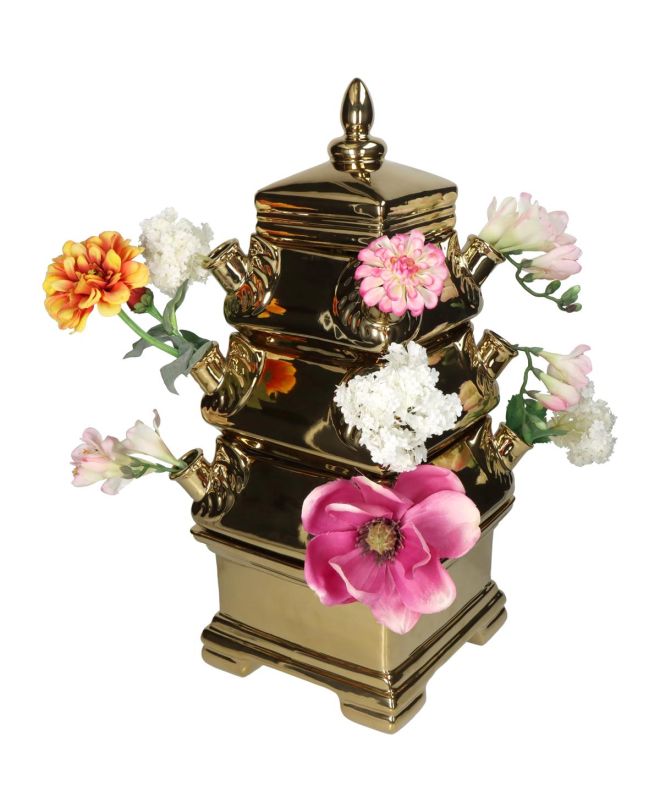 Βάζο Παγόδα Χρυσό Κεραμικό 28.5x28.5x56.5cm