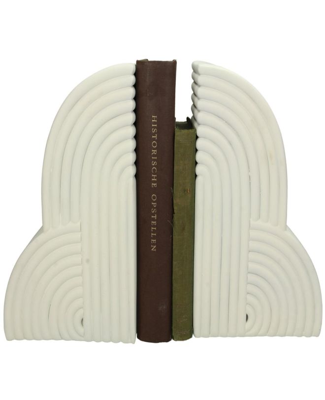 Βιβλιοστάτης Γεωμετρικό Λευκό Polyresin 34x11.2x26cm Σετ 2Τμχ