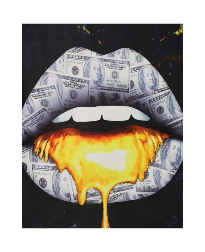 Διακοσμητικό Τοίχου Κρεμαστό Χείλη Με Δολάρια Μαύρο Βελούδο 105x136cm