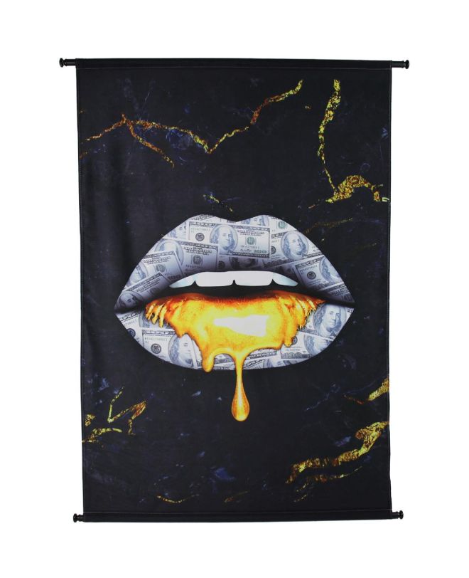 Διακοσμητικό Τοίχου Κρεμαστό Χείλη Με Δολάρια Μαύρο Βελούδο 105x136cm