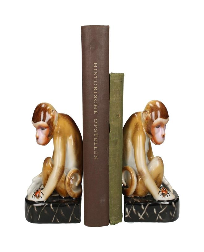 Βιβλιοστάτης Πίθηκοι Καφέ Κεραμικό 20x9x16cm Σετ 2Τμχ