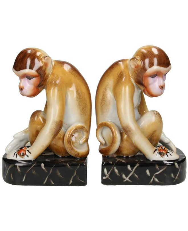 Βιβλιοστάτης Πίθηκοι Καφέ Κεραμικό 20x9x16cm Σετ 2Τμχ