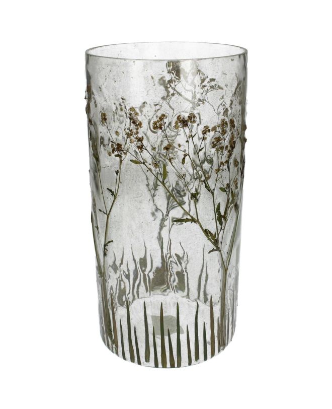 Κηροπήγιο Αποξηραμένα Λουλούδια Διάφανο Γυαλί 15x15x30cm