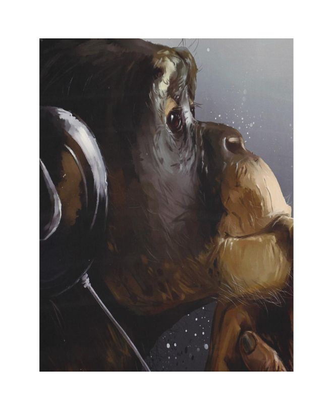 Διακοσμητικό Τοίχου Κρεμαστό Πίθηκος Με Ακουστικά Καφέ Βελούδο 102x105cm