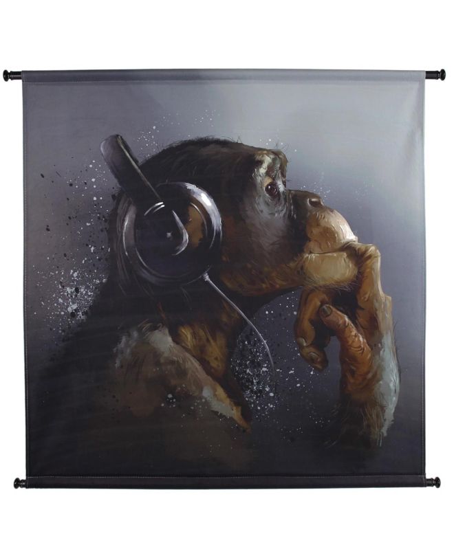 Διακοσμητικό Τοίχου Κρεμαστό Πίθηκος Με Ακουστικά Καφέ Βελούδο 102x105cm