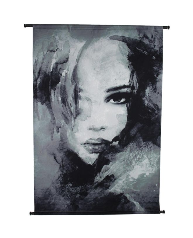 Διακοσμητικό Τοίχου Κρεμαστό Γυναικείο Πρόσωπο Μαύρο Βελούδο 105x136cm