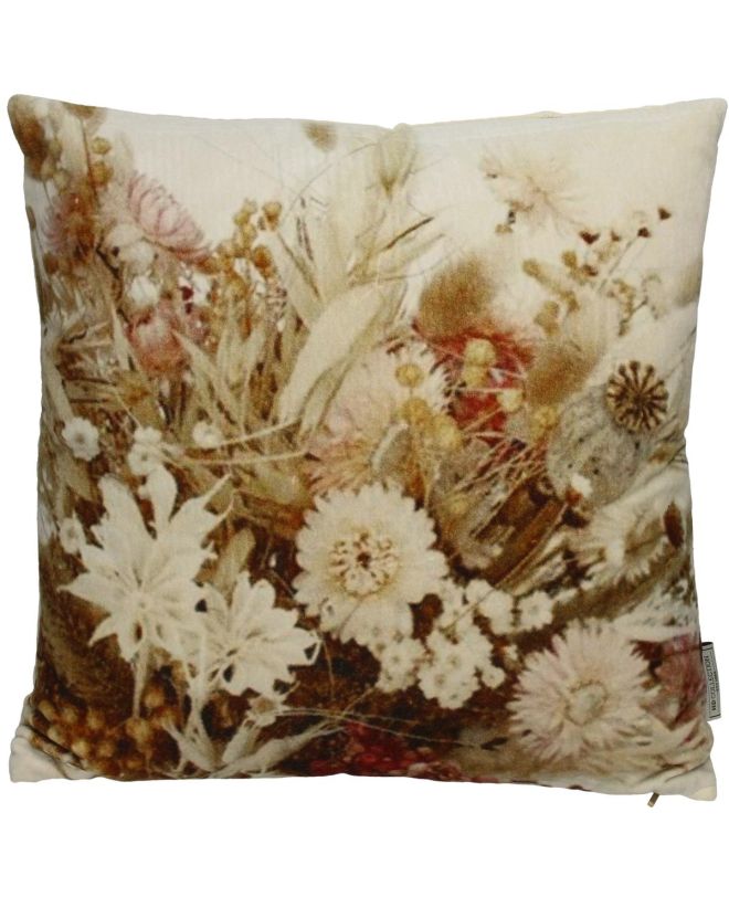 Μαξιλάρι Αποξηραμένα Λουλούδια Καφέ Βελούδο 45x45cm
