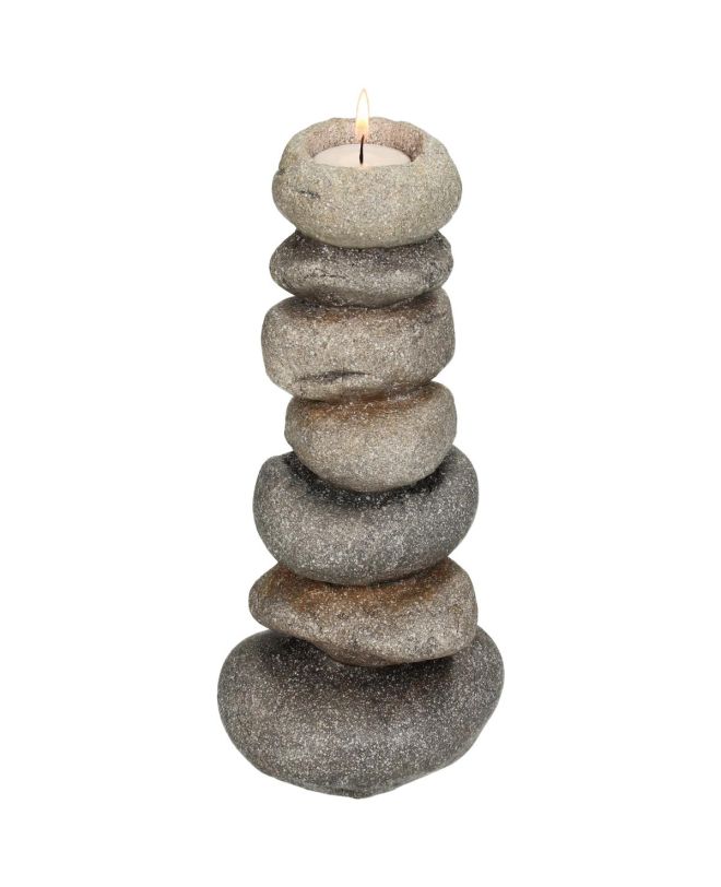 Κηροπήγιο Πέτρες Γκρι Polyresin 12.5x9x19.8cm