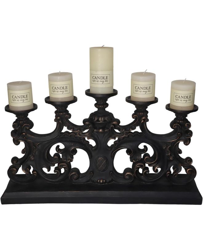 Κηροπήγιο Μπαρόκ Μαύρο Polyresin 62.3x14x34cm