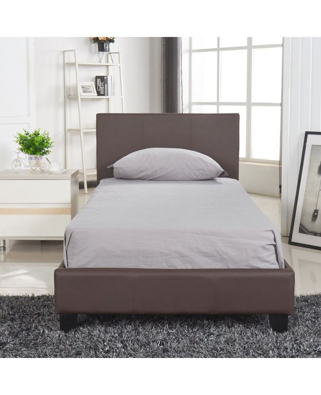 Κρεβάτι ArteLibre AZALEA Σκούρο Καφέ PU 213x98x88cm (Στρώμα 90x200cm)