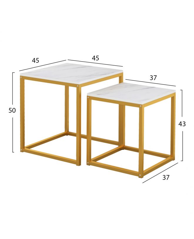 ΖΙΓΚΟΝ GRELAY 2 ΤΕΜ MDF ΟΨΗ ΜΑΡΜΑΡΟΥ & ΜΕΤΑΛΛΟ HM8762.11 45Χ45Χ50εκ. & 37Χ37Χ43 εκ.