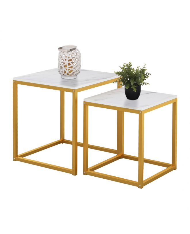 ΖΙΓΚΟΝ GRELAY 2 ΤΕΜ MDF ΟΨΗ ΜΑΡΜΑΡΟΥ & ΜΕΤΑΛΛΟ HM8762.11 45Χ45Χ50εκ. & 37Χ37Χ43 εκ.